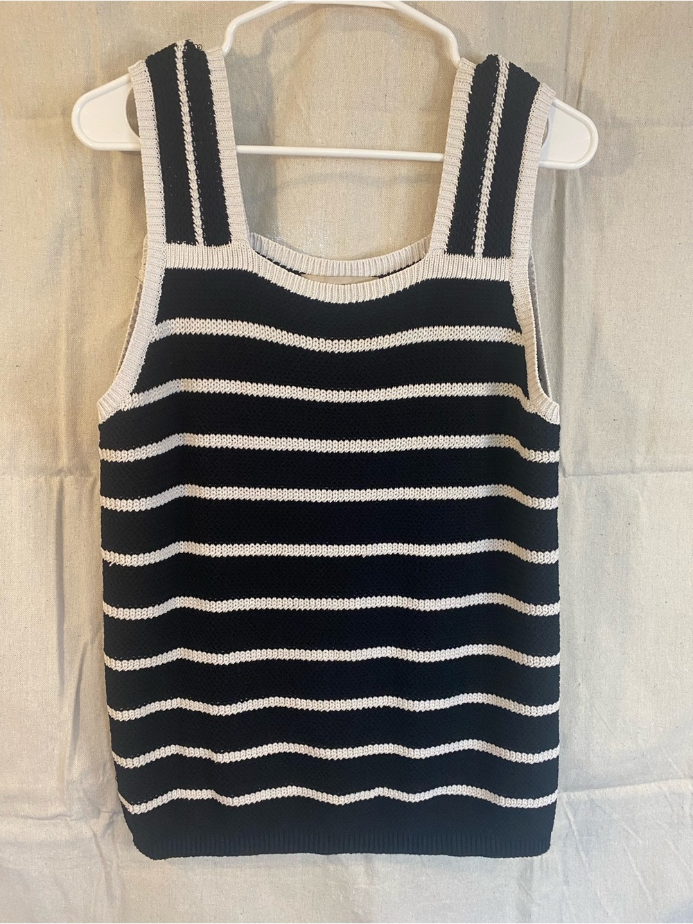 LOFT Black and White Striped Knit Tank